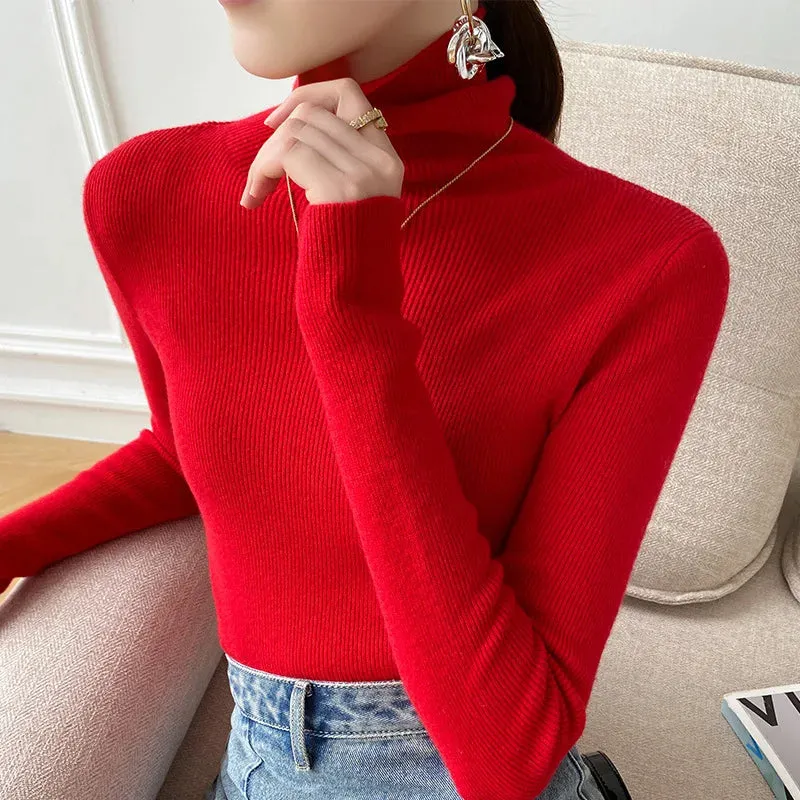 christmas outfit Joskaa Women Sweater Winter Cashmere Turtleneck Warm Knitwear Korean Casual Solid Bottoming Shirt Fashion Knit Pullovers Brown Sweater