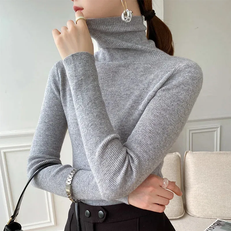 christmas outfit Joskaa Women Sweater Winter Cashmere Turtleneck Warm Knitwear Korean Casual Solid Bottoming Shirt Fashion Knit Pullovers Brown Sweater