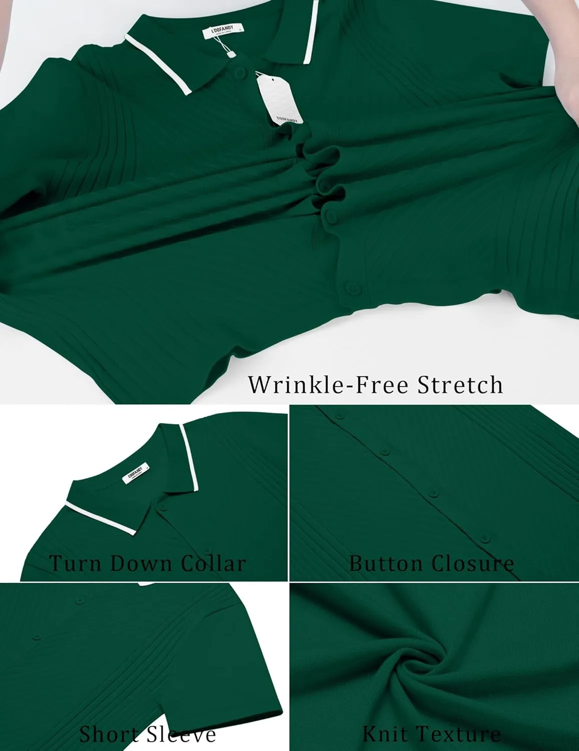 COOFANDY Men's Knit Short Sleeve Button Down Shirt Vintage Polo Shirt Casual Summer Beach Shirts