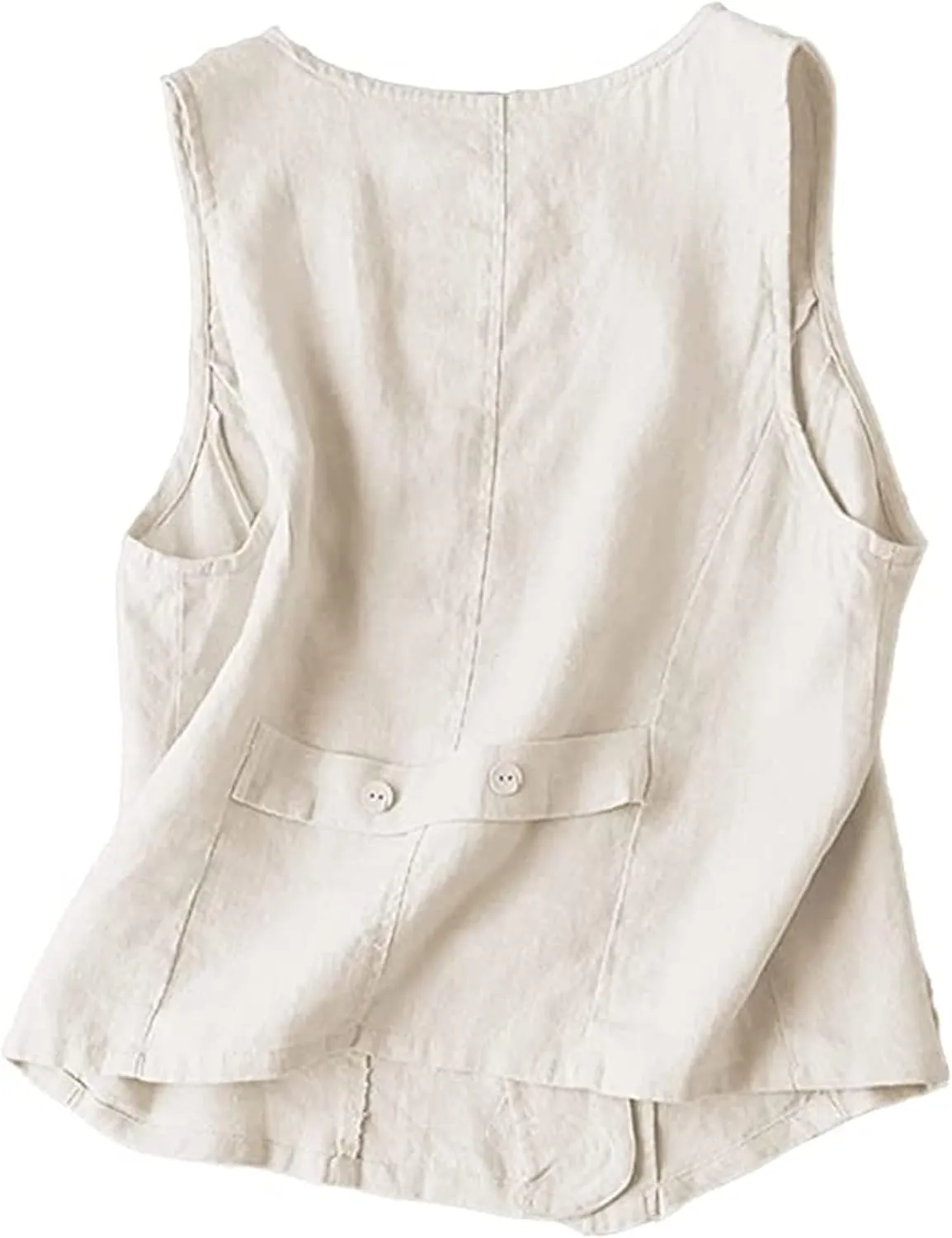 Dongfeng Women's Cotton Linen Sleeveless Vest Casual V Neck Button Down Blazer Waistcoat Jackets