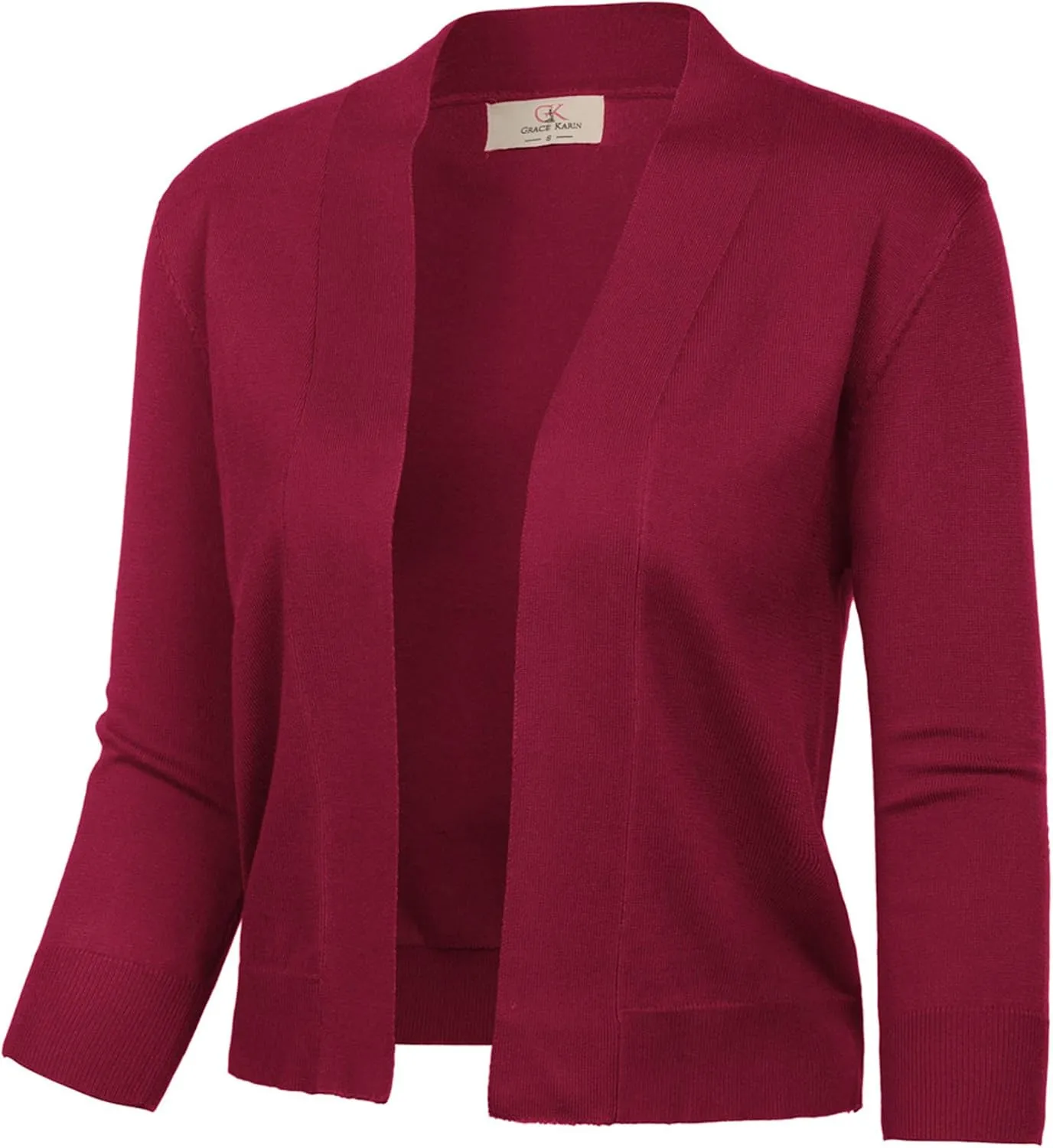 GRACE KARIN Women's 3/4 Sleeve Cardigan Knit Sweaters Cropped Open Front Shrug Bolero