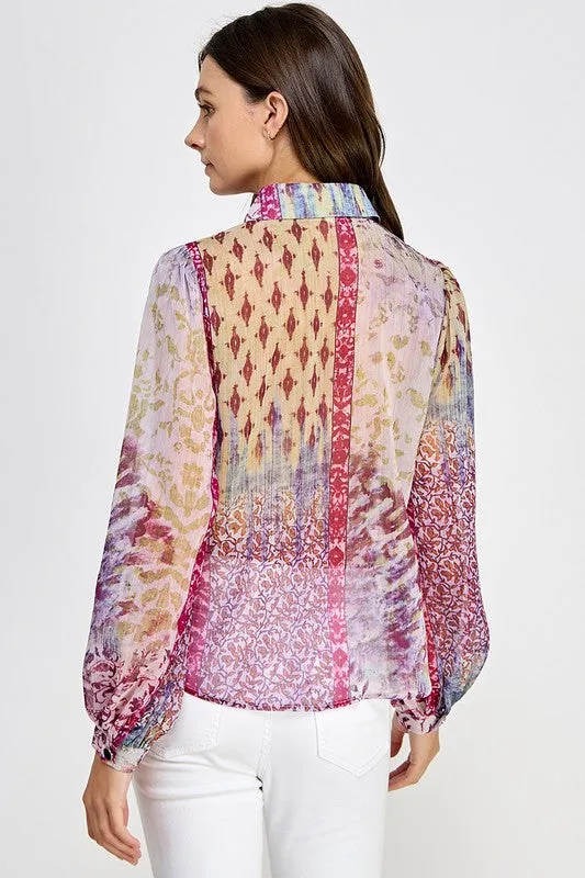 Graphic Lightweight LS Blouse