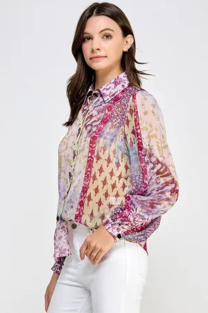 Graphic Lightweight LS Blouse