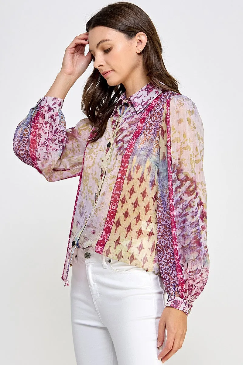Graphic Lightweight LS Blouse