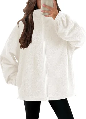 LYANER Women's Full Zip Fleece Lapel Long Sleeve Fuzzy Sherpa Jacket Warm Teddy Coat with Pockets