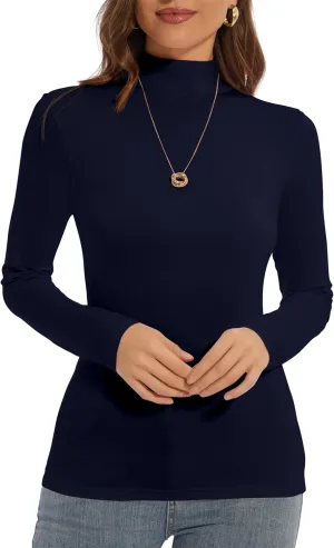 Mock Turtle Neck Long Sleeve Pullover High Neck Undershirt Slim Fit Basic Casual Tee Tops