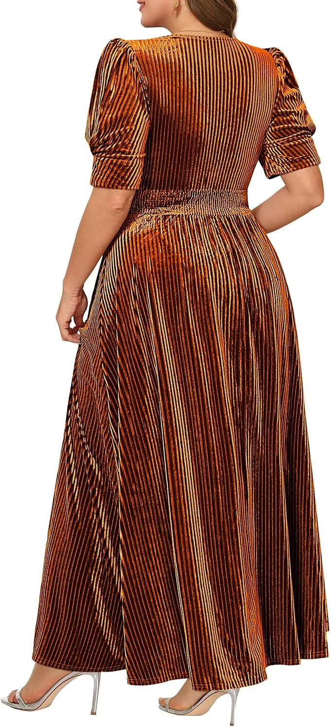 Pinup Fashion Velvet Wedding Guest Dress - Fall Formal Holiday V Neck Empire Waist Long Dresses