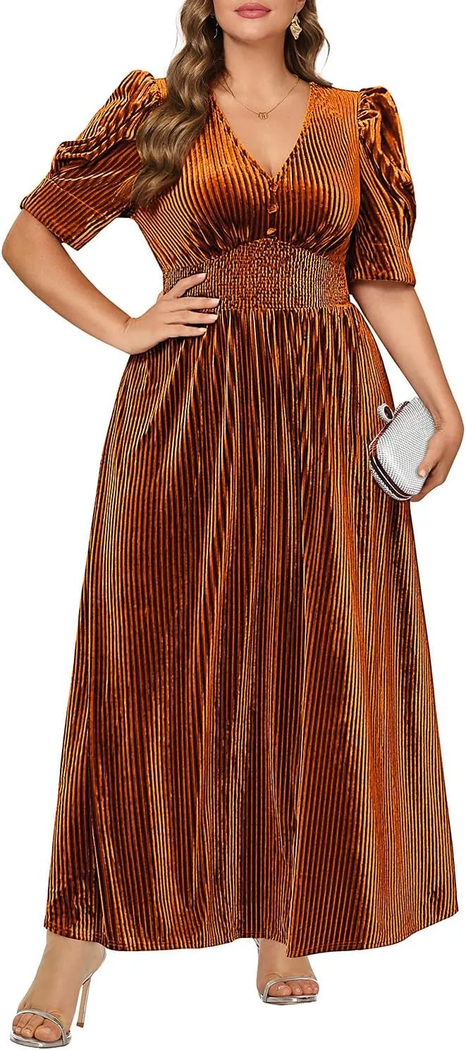 Pinup Fashion Velvet Wedding Guest Dress - Fall Formal Holiday V Neck Empire Waist Long Dresses