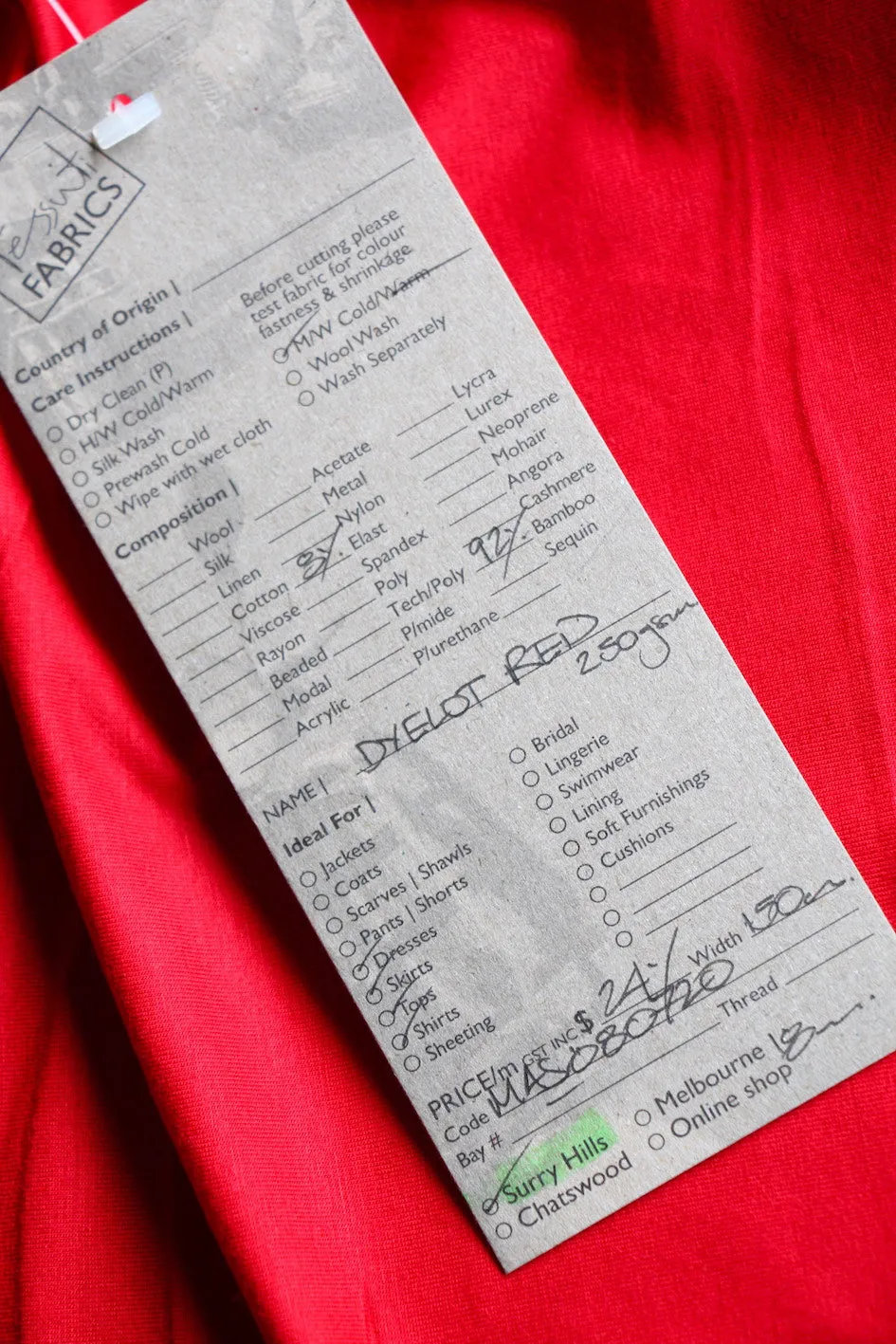 Remnant of Bamboo Jersey Knit - Dyelot Red (250gsm)