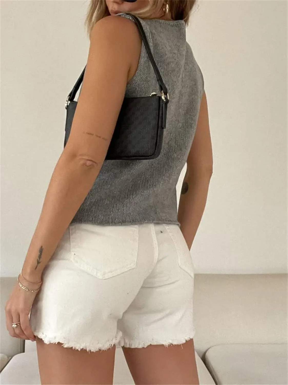 Sawden Women Sleeveless Cotton Knitted Vest Button Down Casual Y2k Streetwear