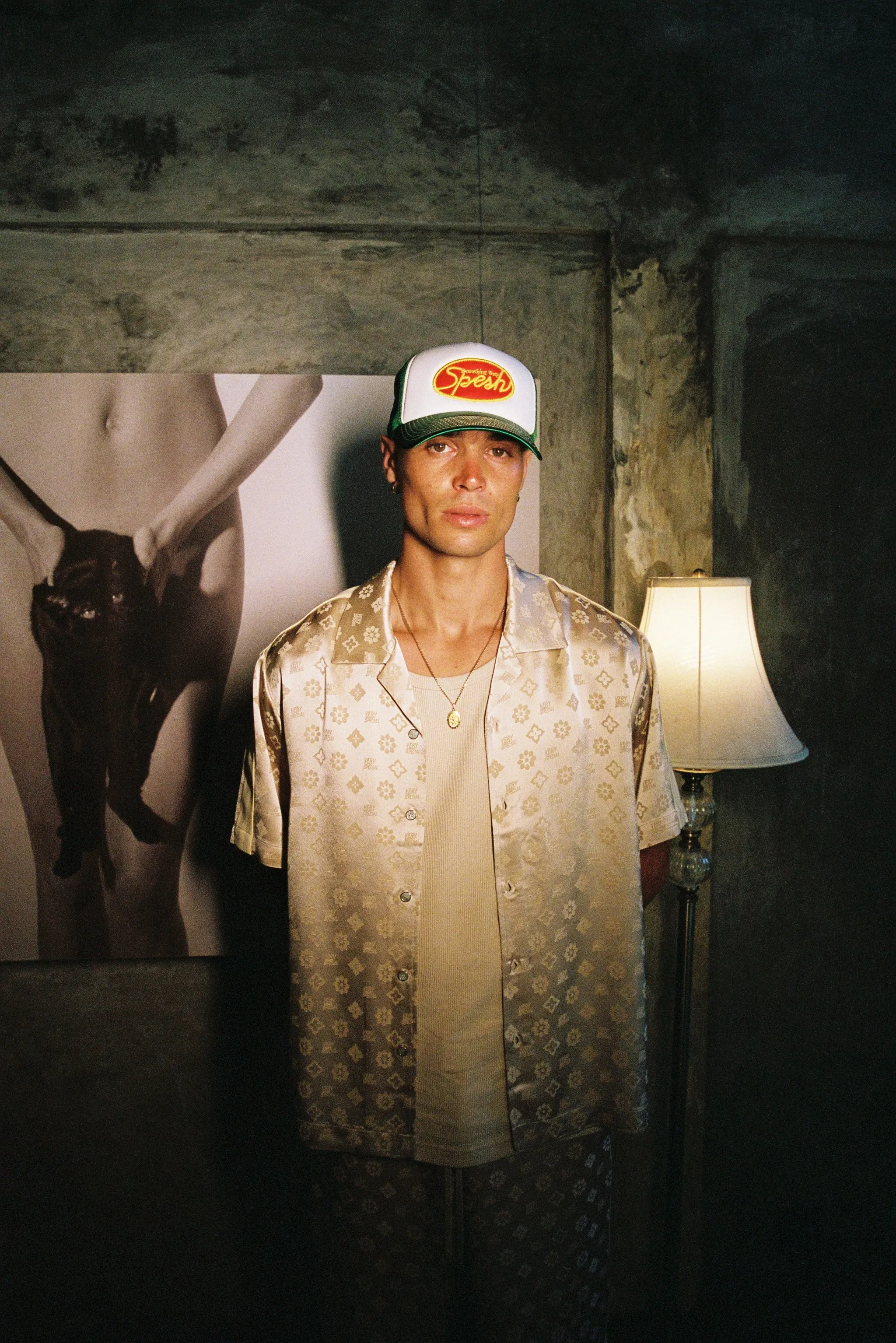 SOMETHING VERY SPECIAL - Jaquard Satin Resort Shirt - Sand