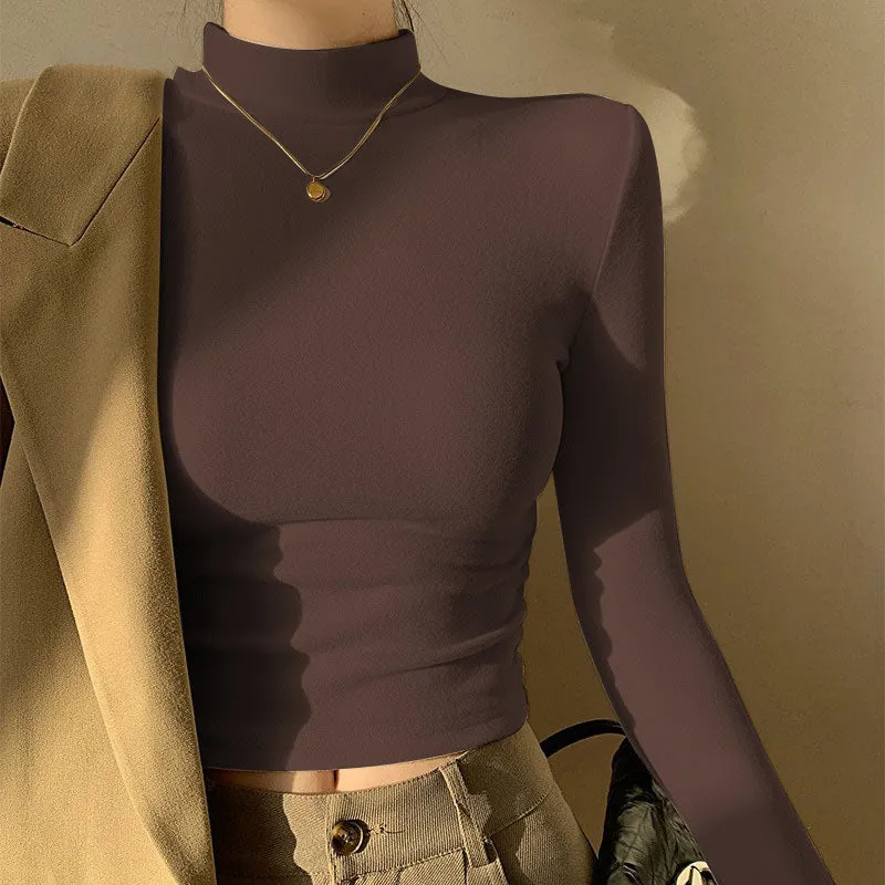 thanksgiving outfit Joskaa Double Sided Fleece Turtleneck Base Shirt Women Casual Slim Solid Long Sleeve Knitted Pullovers Lady Autumn Chic Thick Warm Tops