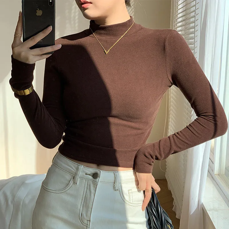 thanksgiving outfit Joskaa Double Sided Fleece Turtleneck Base Shirt Women Casual Slim Solid Long Sleeve Knitted Pullovers Lady Autumn Chic Thick Warm Tops