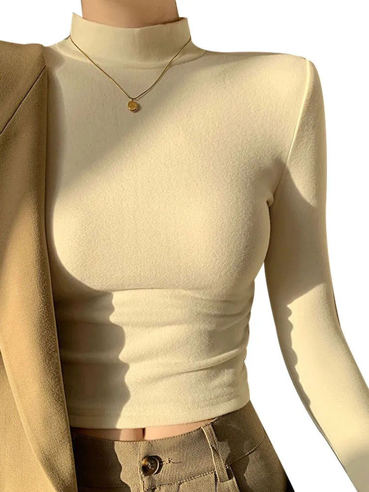 thanksgiving outfit Joskaa Double Sided Fleece Turtleneck Base Shirt Women Casual Slim Solid Long Sleeve Knitted Pullovers Lady Autumn Chic Thick Warm Tops