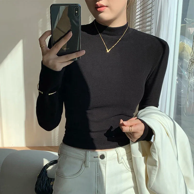 thanksgiving outfit Joskaa Double Sided Fleece Turtleneck Base Shirt Women Casual Slim Solid Long Sleeve Knitted Pullovers Lady Autumn Chic Thick Warm Tops