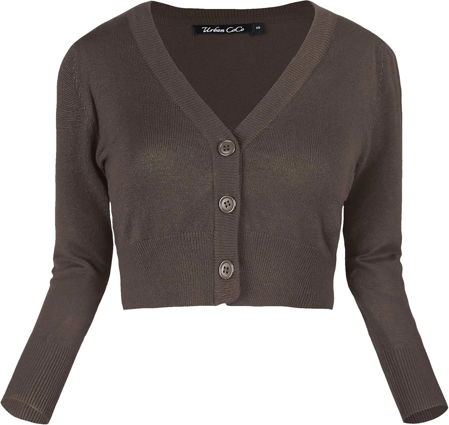 Urban CoCo Women's Cropped Cardigan V-Neck Button Down Knitted Sweater 3/4 Sleeve