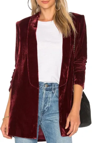 Velvet Blazers for Women Solid Open Front Lapel Cardigan Coat Long Sleeve Fall Winter Office Work Suit Jacket