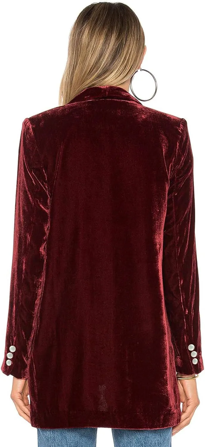 Velvet Blazers for Women Solid Open Front Lapel Cardigan Coat Long Sleeve Fall Winter Office Work Suit Jacket