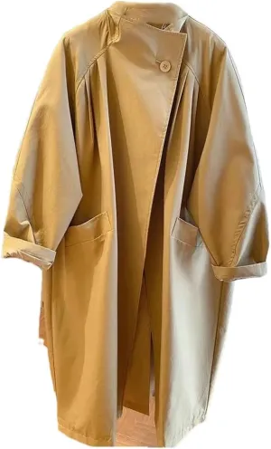 Women Solid Loose Midi Trench Coats Retro Fall Boyfriend Style Overcoats Daily Casual Coat