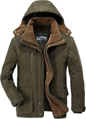 XIAXOGOOL Overcoat For Men,Men's Fleece Hoodie Sherpa Jacket Zipper Warm Fuzzy Windproof Winter Coats Outwear Multi Pockets