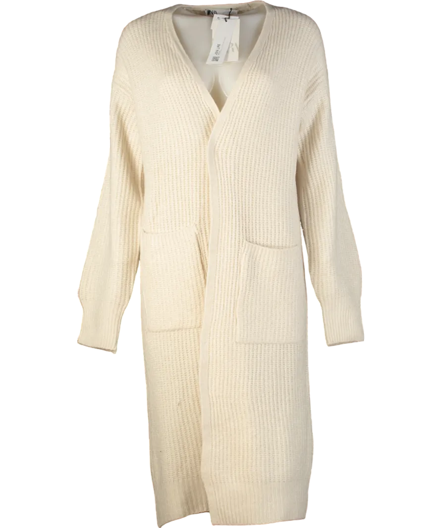 ZARA Cream Longline Knit Cardigan UK L